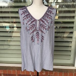 Striped Tank With Embroidered Design